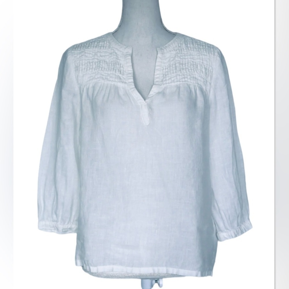 Joie 100% Linen V-Neck Pintuck Detail Blouse size L